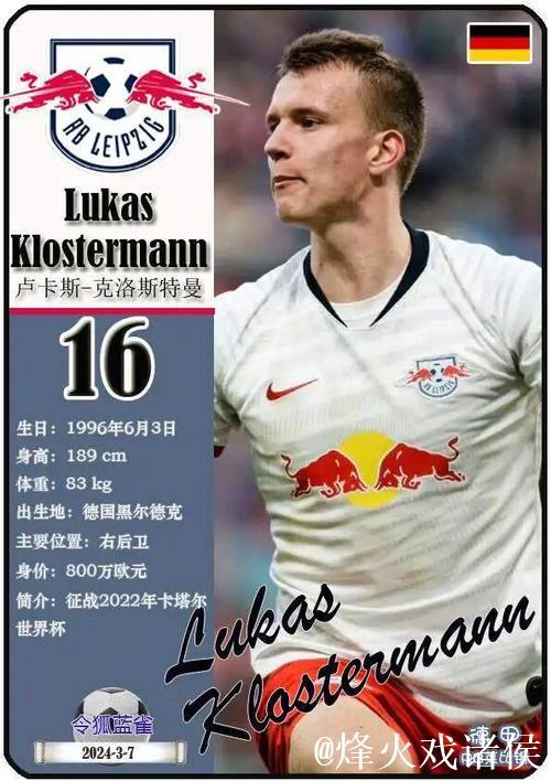 莱比锡边卫克洛斯特曼与球队续约至2024年